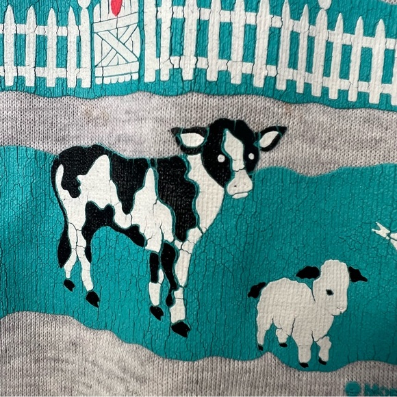Vintage 90’s Morning Sun Grannycore Cottagecore Gray Farm Scene Sweatshirt USA M - Picture 6 of 13